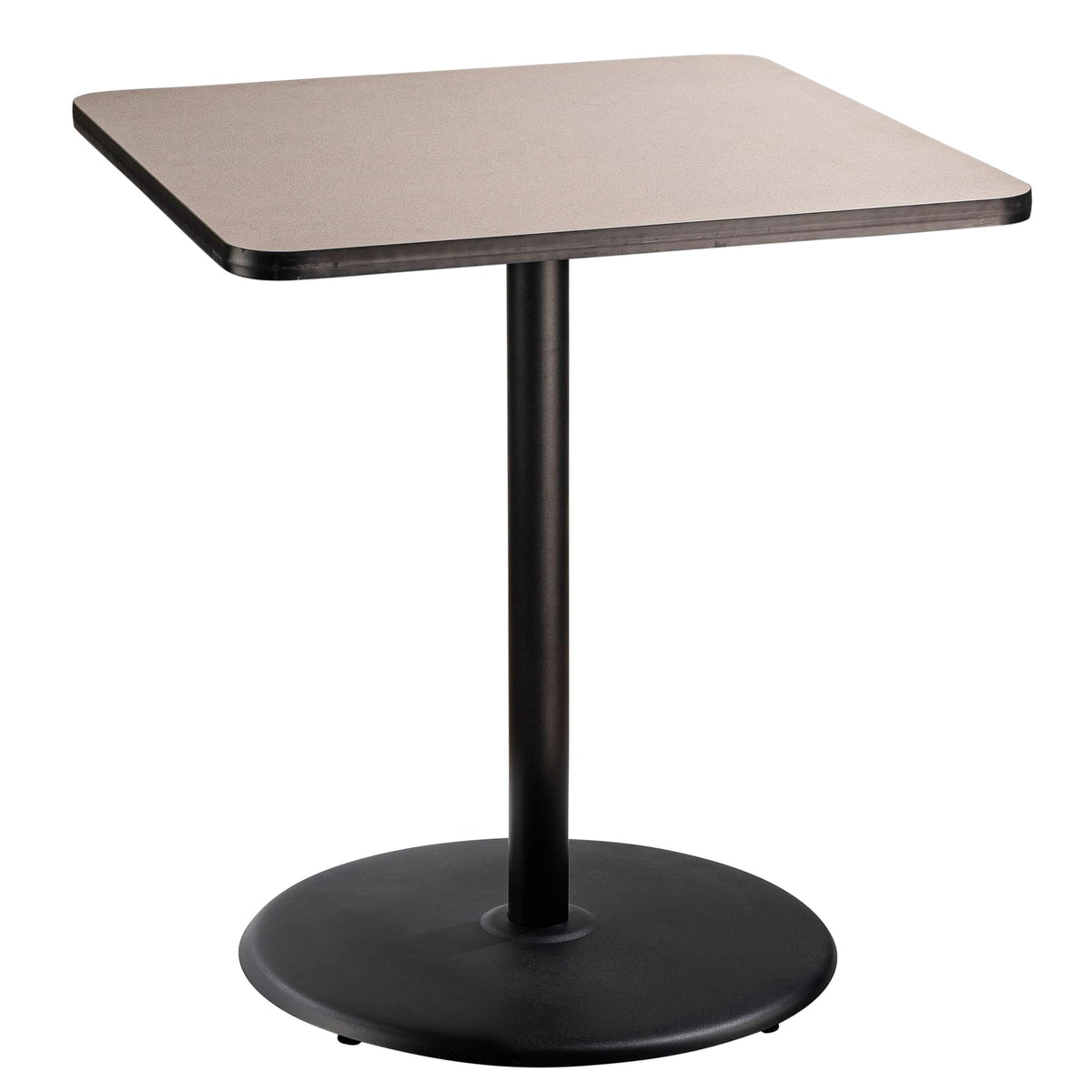 National Public Seating Nps 36&Quot; Square Cafe Table With Round Base, 42&Quot; Height, Particleboard Core/T-Mold, Grey Nebula Top, Black Frame