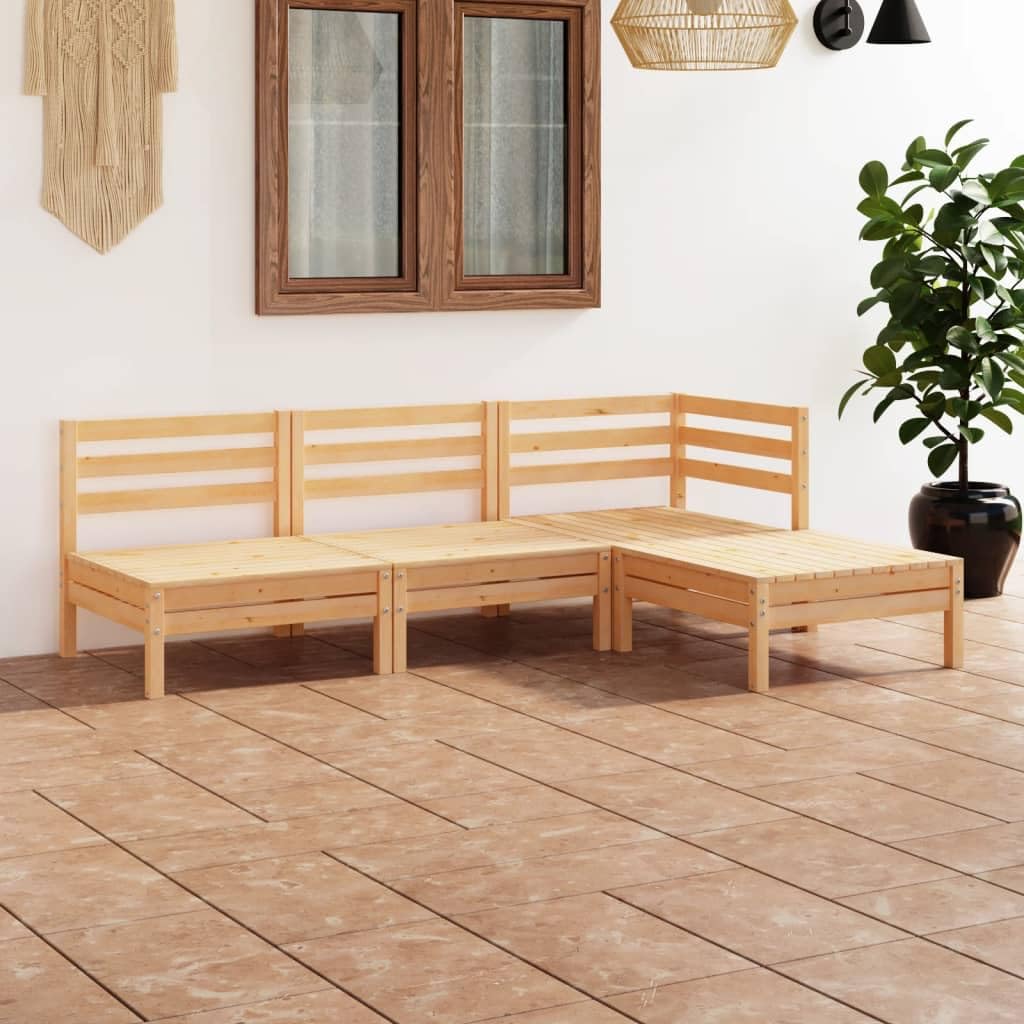 vidaXL 4-Piece Wooden Patio Lounge Set - Solid Pinewood Construction - Rustic Charm - Outdoor Garden Furniture - Easy Maintenance and Assembly - Modular Design