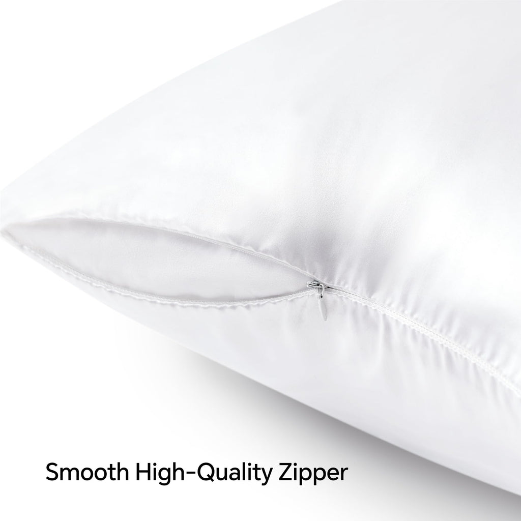 Bedelite Satin Pillowcase With Zipper 2 Pack, White Pillow Cases Standard Size, Super Soft And Cooling Similar To Silk Pillow Ca