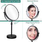 Nicesail 8 Inch Makeup Mirror 5X Magnification Height Adjustable Double Sided Swivel Matte Black