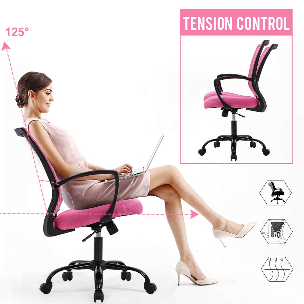 Office Chair Desk Chair Computer Chair With Lumbar Support Armrest Mid Back Rolling Swivel Task Adjustable Mesh Ergonomic Chair For Women Adults, Pink