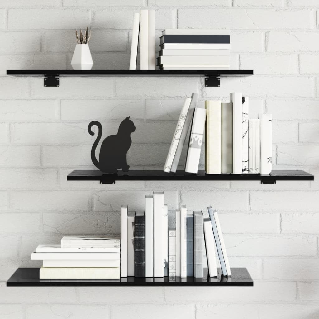 vidaXL High Gloss Black Bookshelf Boards, Engineered Wood, 31.5&quot;x11.8&quot;x0.6&quot;, Simple Design for Versatile Use, Set of 8