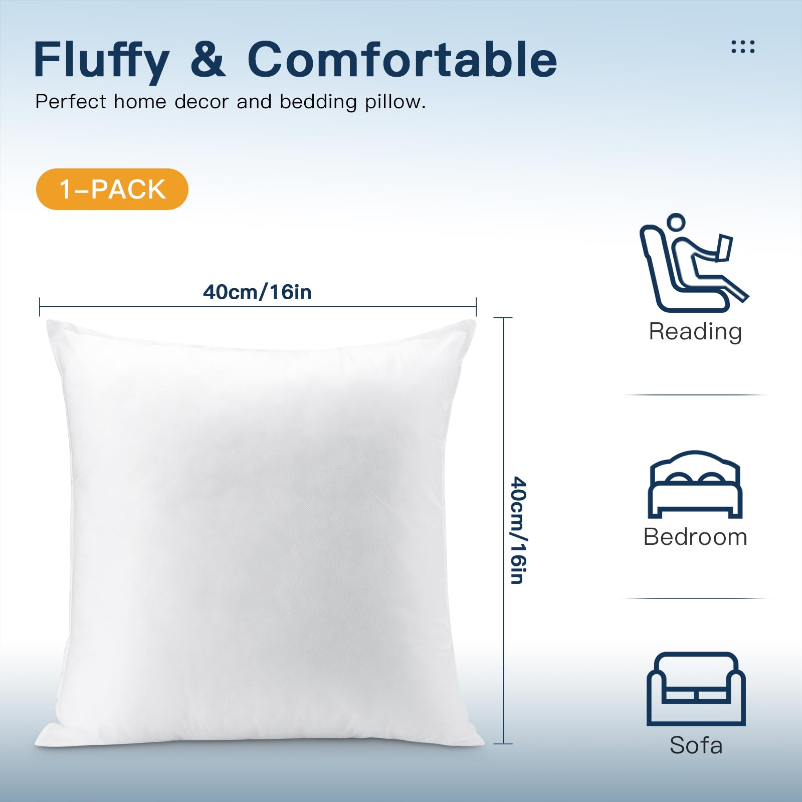 Otostar Pillow Insert 16X16 Inch, Decorative Square Throw Pillow Inserts, Premium Fluffy Pillow Forms Sham Stuffer For Sofa Bed