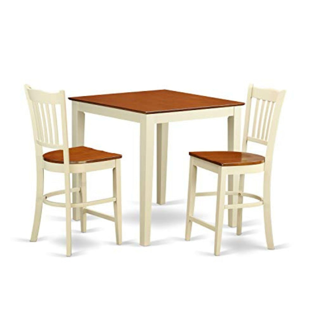 East West Furniture VNGR3-WHI-W 3 Piece Counter Height Dining Set for Small Spaces Contains a Square Kitchen Table and 2 Dining Room Chairs, 36x36 Inch, Buttermilk & Cherry