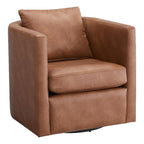Comfort Pointe Sheldon Saddle Brown Faux Leather Swivel Barrel Chair