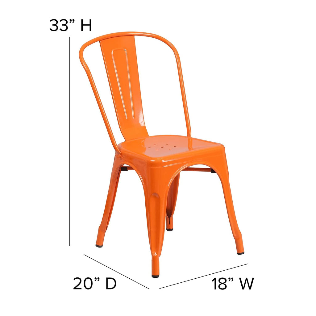 Flash Furniture Metal Colorful Restaurant Chair, 20&Quot; Dx18 Wx33 H, Orange/Teak