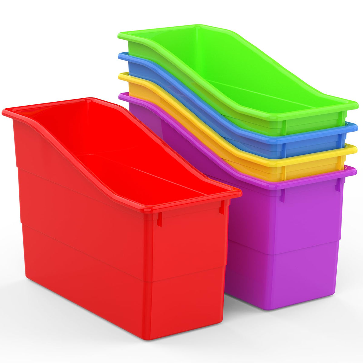Tcevily 5 Pcs Classroom Book Bins, Assorted Color Book Storage Boxes Books Containers and Organization for Office School Home Us