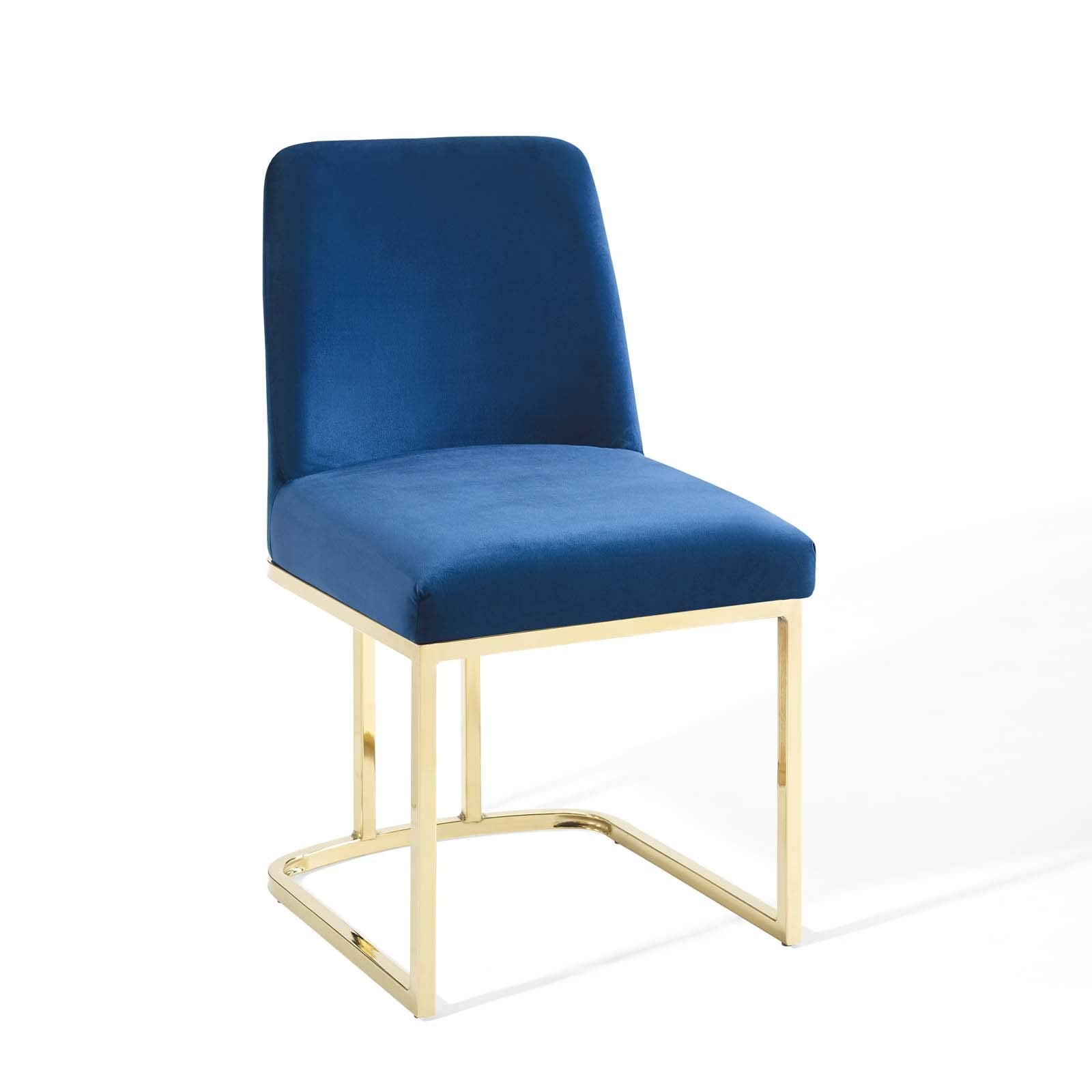 Modway Amplify Sled Base Performance Velvet Dining Side Chair - Set of 2 in Gold Navy