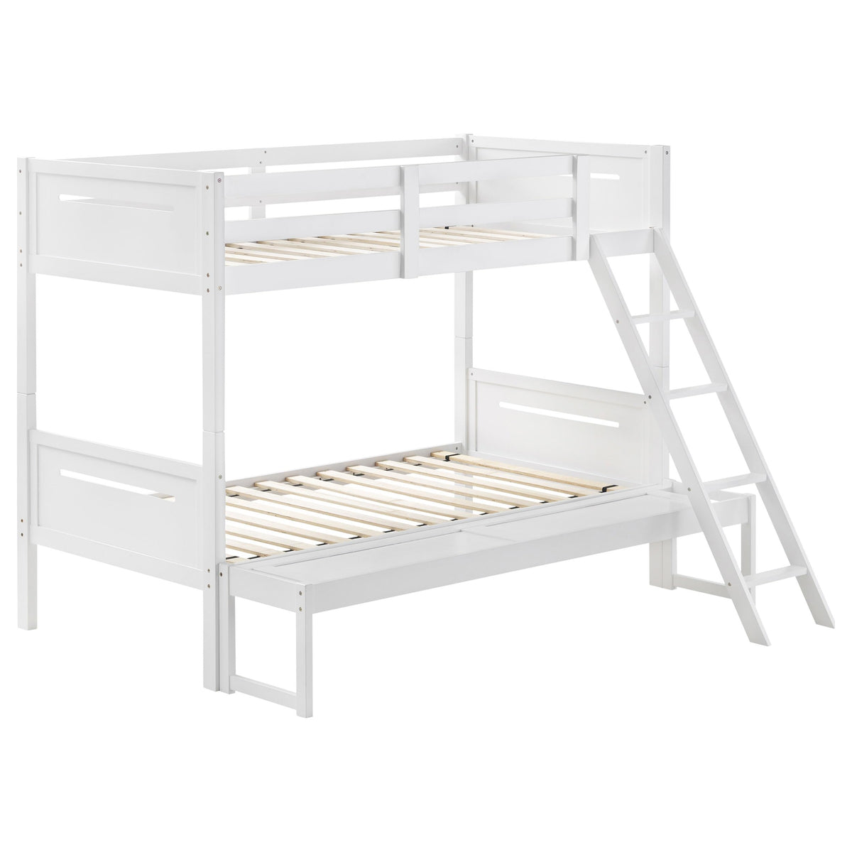 Coaster Home Furnishings Littleton Transitional Wood Twin Over Full Size Bunk Bed Frame with Ladder and Guardrails Fully Slatted Mattress Ready Foundation White 405052WHT