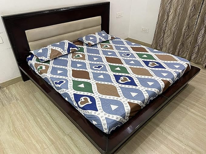 Tib Glace Cotton Elastic Fitted Bedsheets King Size With 2 Pillow Covers, Pack Of 3 B0Cv5R9N2M (Multi)