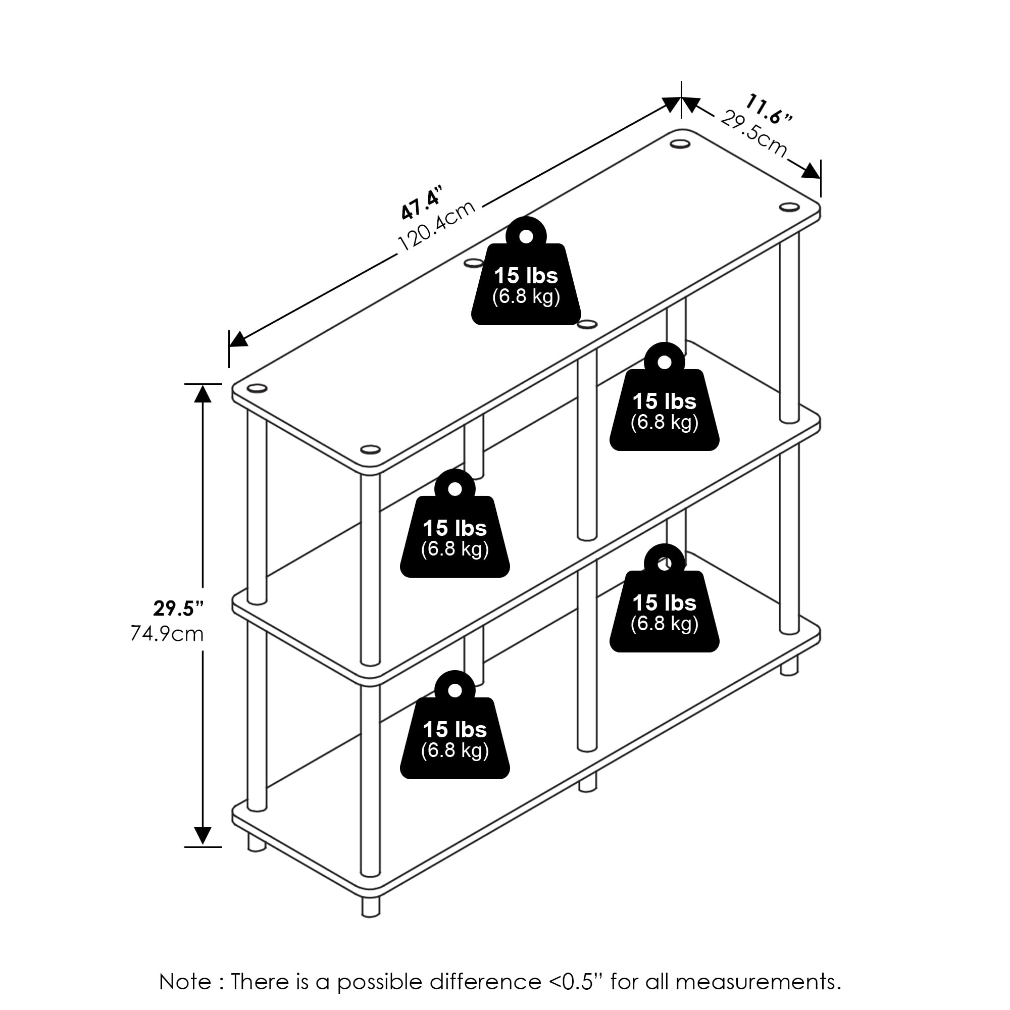 Furinno Turn-N-Tube 3-Tier Double Size Storage Display Rack, Amber Pine/Black