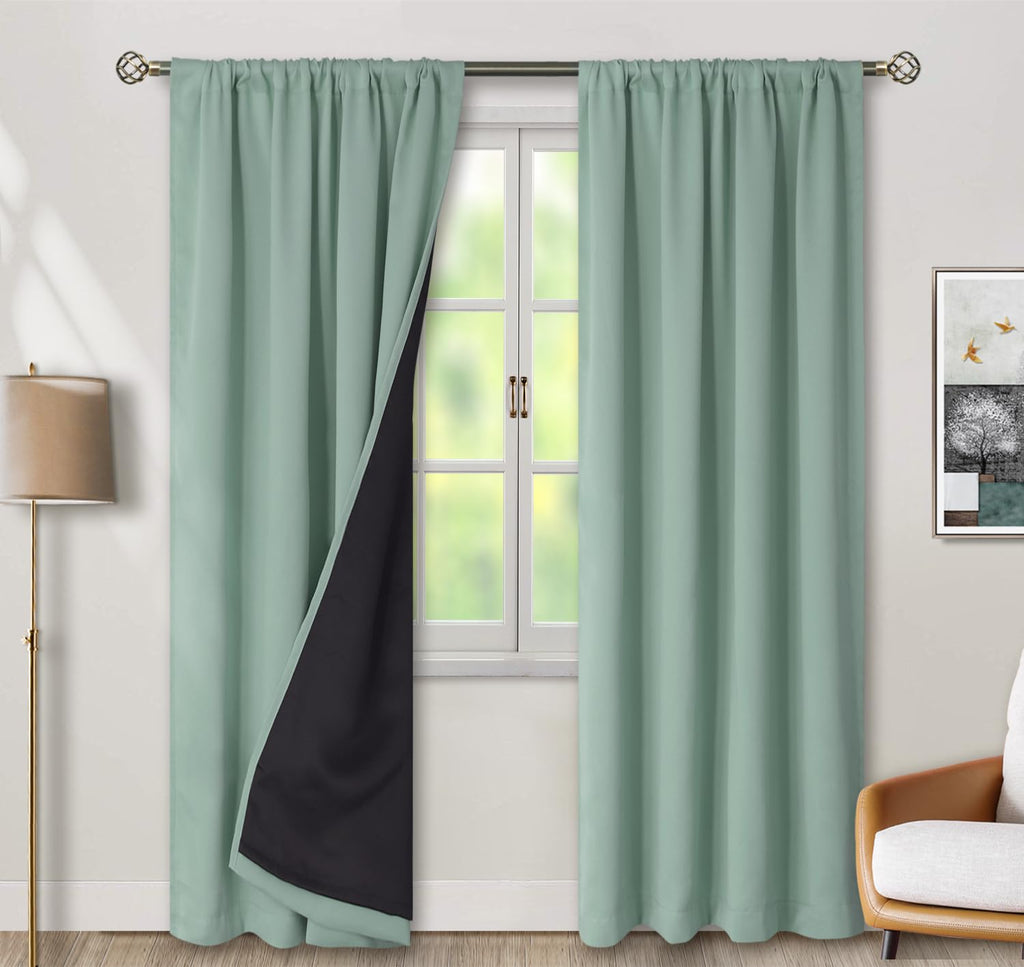 Bgment Blackout Curtains With Thermal Insulation Liner Curtains 84 Inches Long, Rod Pocket And Back Tab Double Layer Room Darkening Window Curtain For Bedroom(42 X 84 Inch, 2 Panels, Frosty Green)