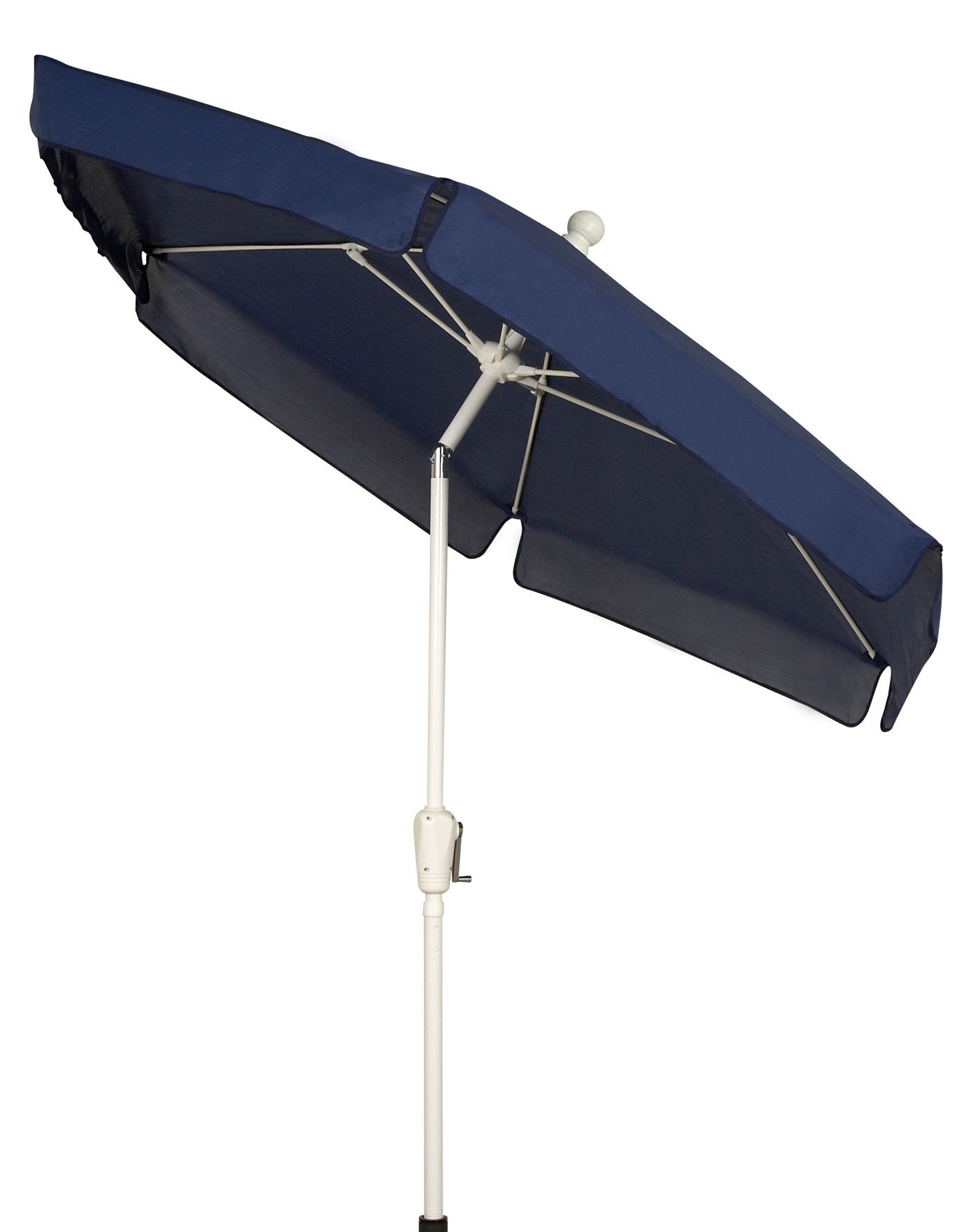 FiberBuilt Umbrellas Garden Umbrella with Push-Button Tilt, 7.5 Foot Navy Canopy and White Pole