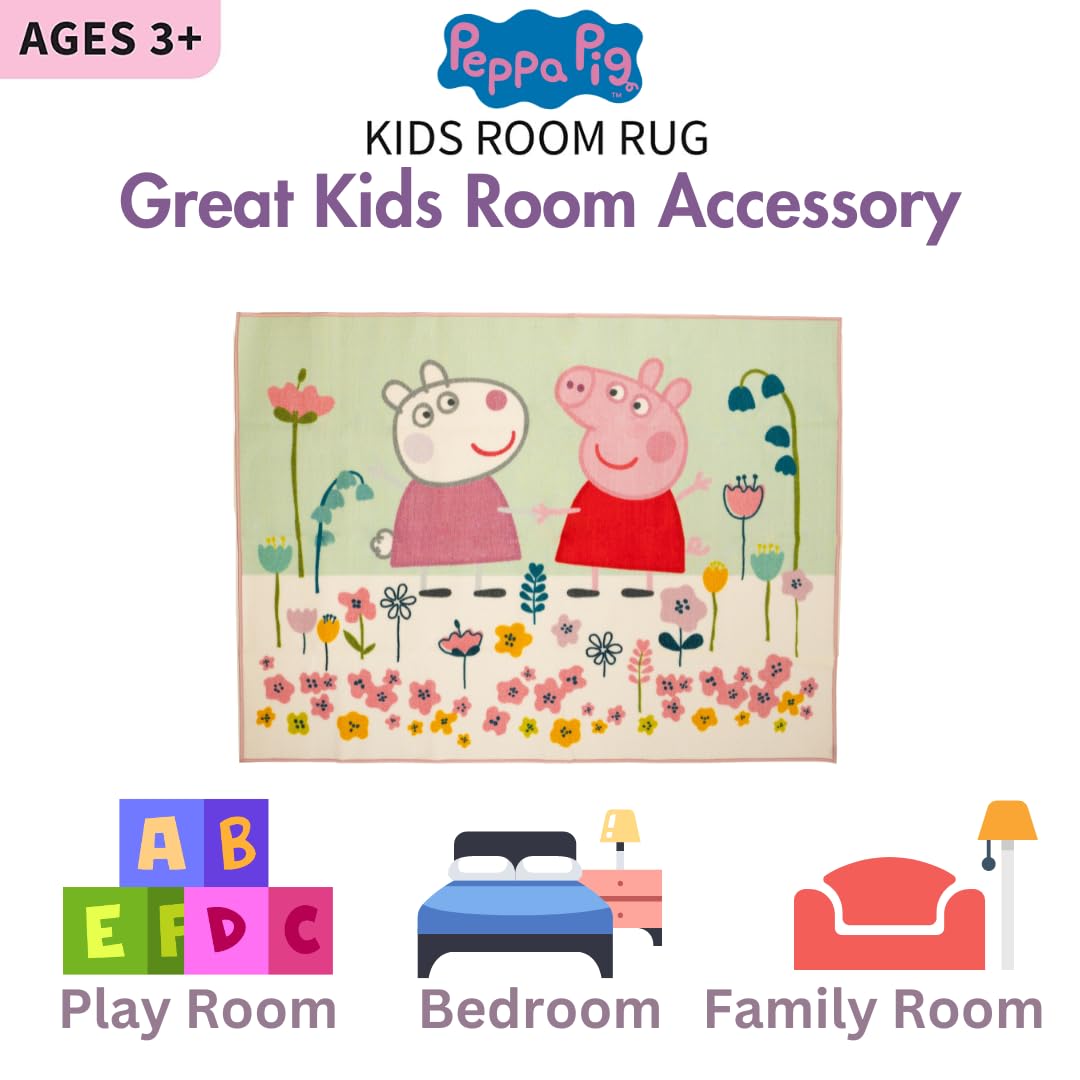 Franco Peppa Pig & Suzie Kids Room Non Slip Area Rug, 69 In X 52 In, (Official Licensed Official Product)