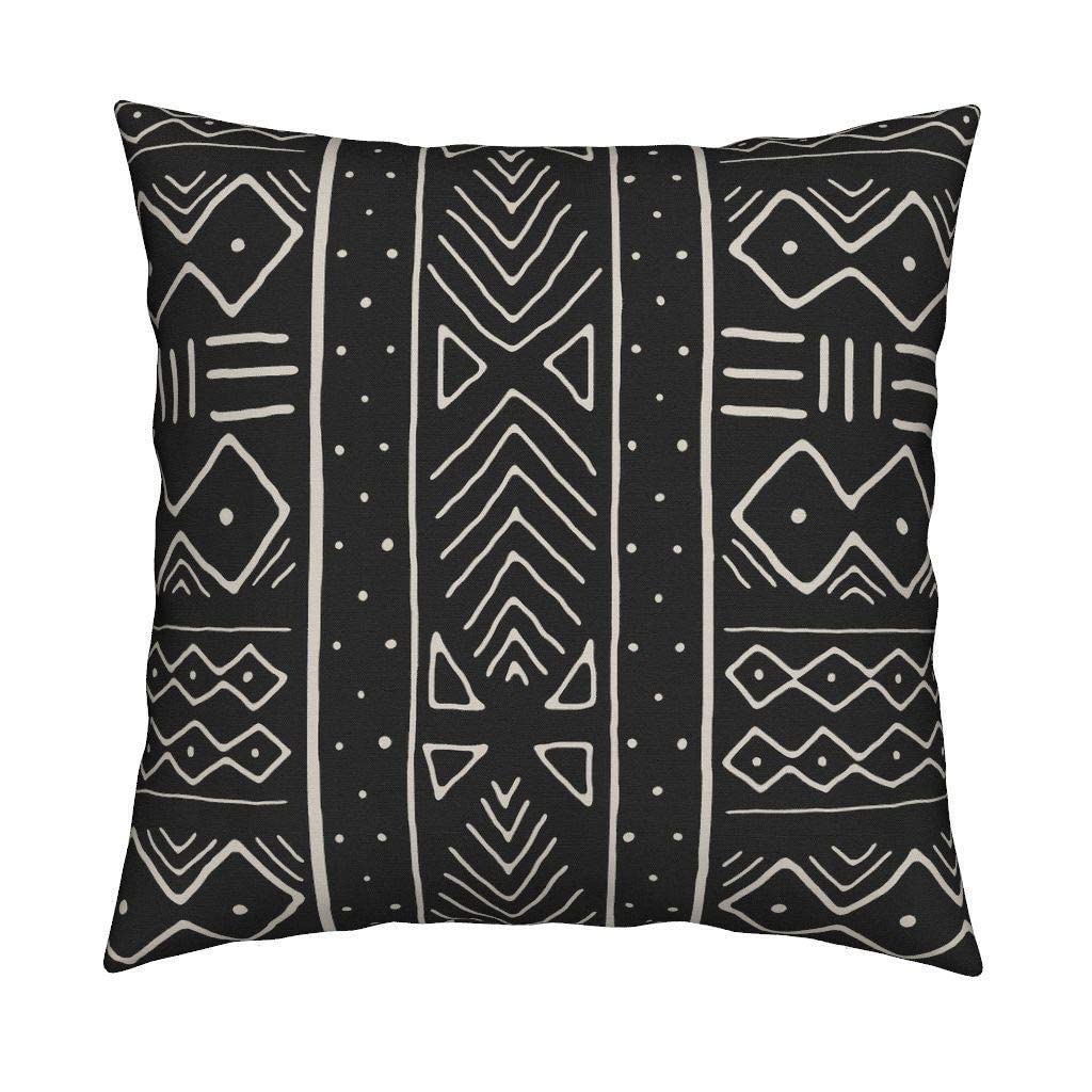 Fjtp African Mudcloth Black White Flax Cotton Hidden Zipper Throw Pillow Covers 18X18 In (Two Sides)