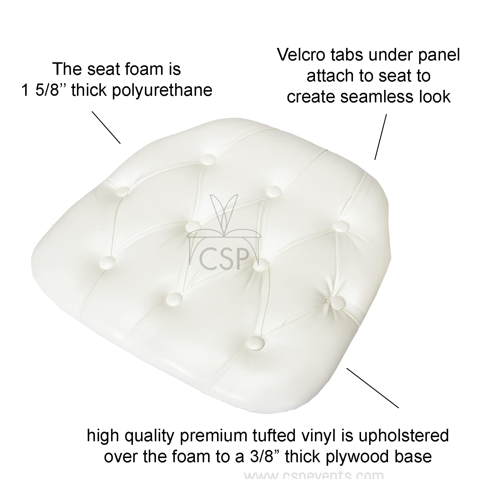 Commercial Seating Products White Tufted Vinyl Cushions Chairs, 4-Pack