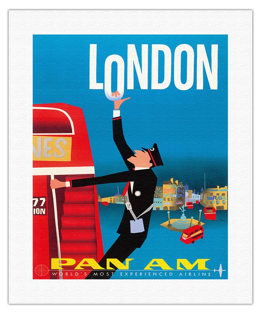 London England - Double Decker Buses Bovril and Schweppe - Pan American World Airways - Vintage Airline Travel Poster by Aaron F