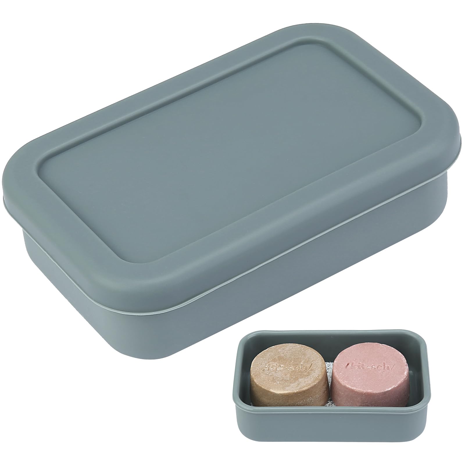 Large Travel Soap Case Leak Proof, Silicone Shampoo Bar Holder, Soap Container with Draining Layer, Slip-Resistant Portable Bar 