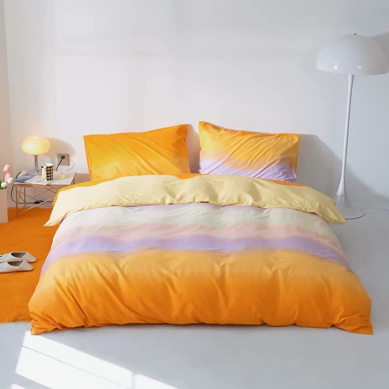 Houseri Orange Rainbow Comforter Set Twin Gradient Orange Yellow Bedding Comforters Sets Twin Size