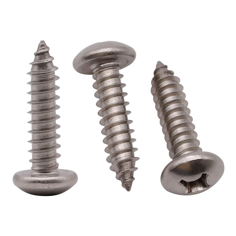 10 X 1 (50 Pack) Stainless Steel Phillips Pan Head Wood Screws, Stainless Steel 304 (18-8), Pan Head Sheet Metal Screws Self Tap