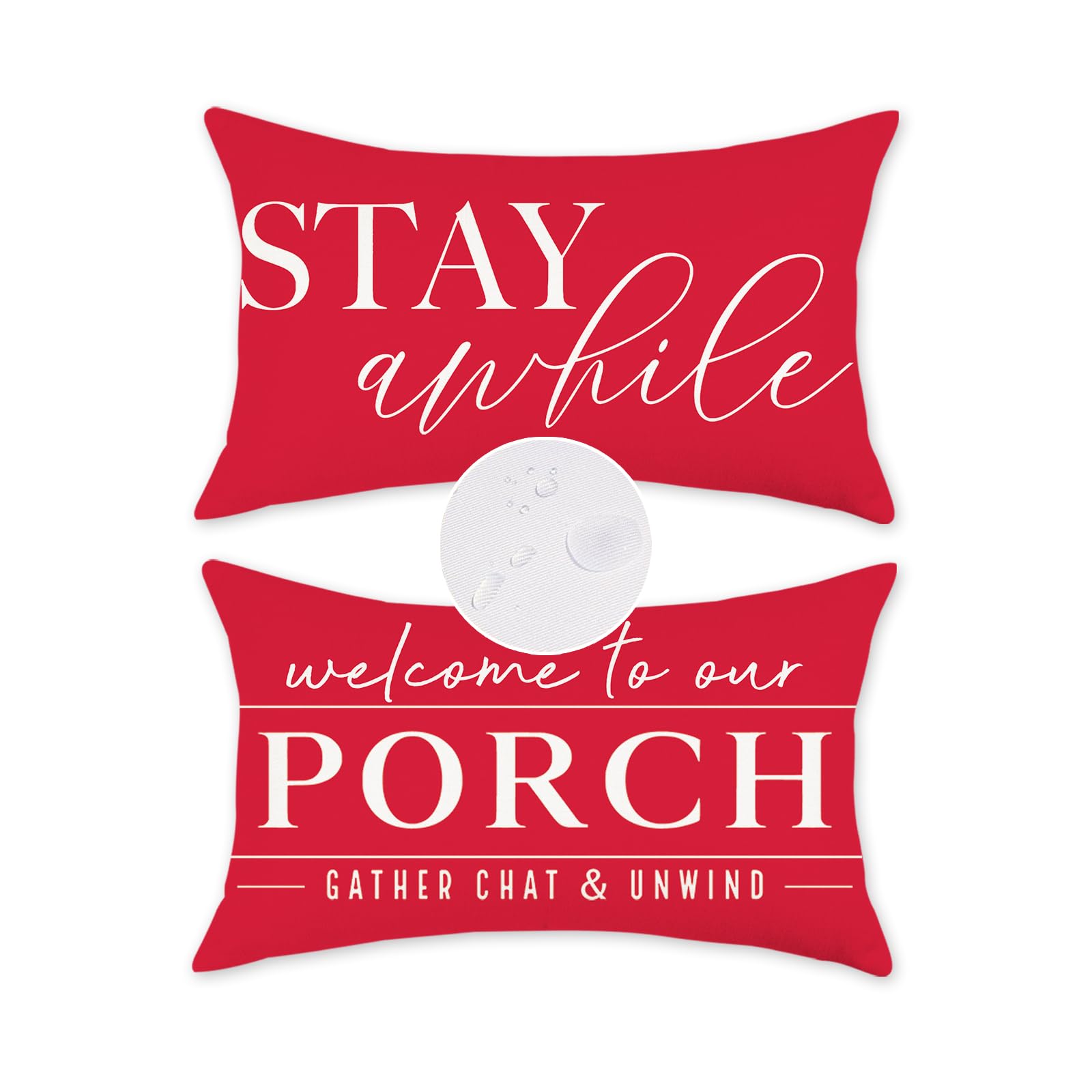 Tajwe Red Outdoor Pillow Covers Waterproof 12X20 Set Of 2 Decorative Welcome To Our Porch Stay Awhile Cushion Cases For Patio Fu