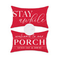 Tajwe Red Outdoor Pillow Covers Waterproof 12X20 Set Of 2 Decorative Welcome To Our Porch Stay Awhile Cushion Cases For Patio Fu