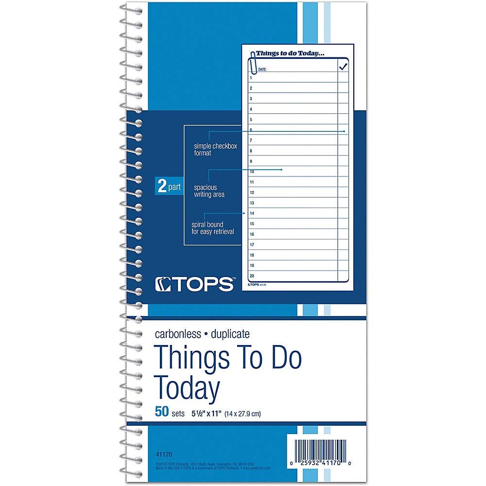 Tops Daily Agenda/Things To Do Form, 2-Part, Carbonless, 5.5 X 11 Inches, 50-Sets Per Pad (41170)