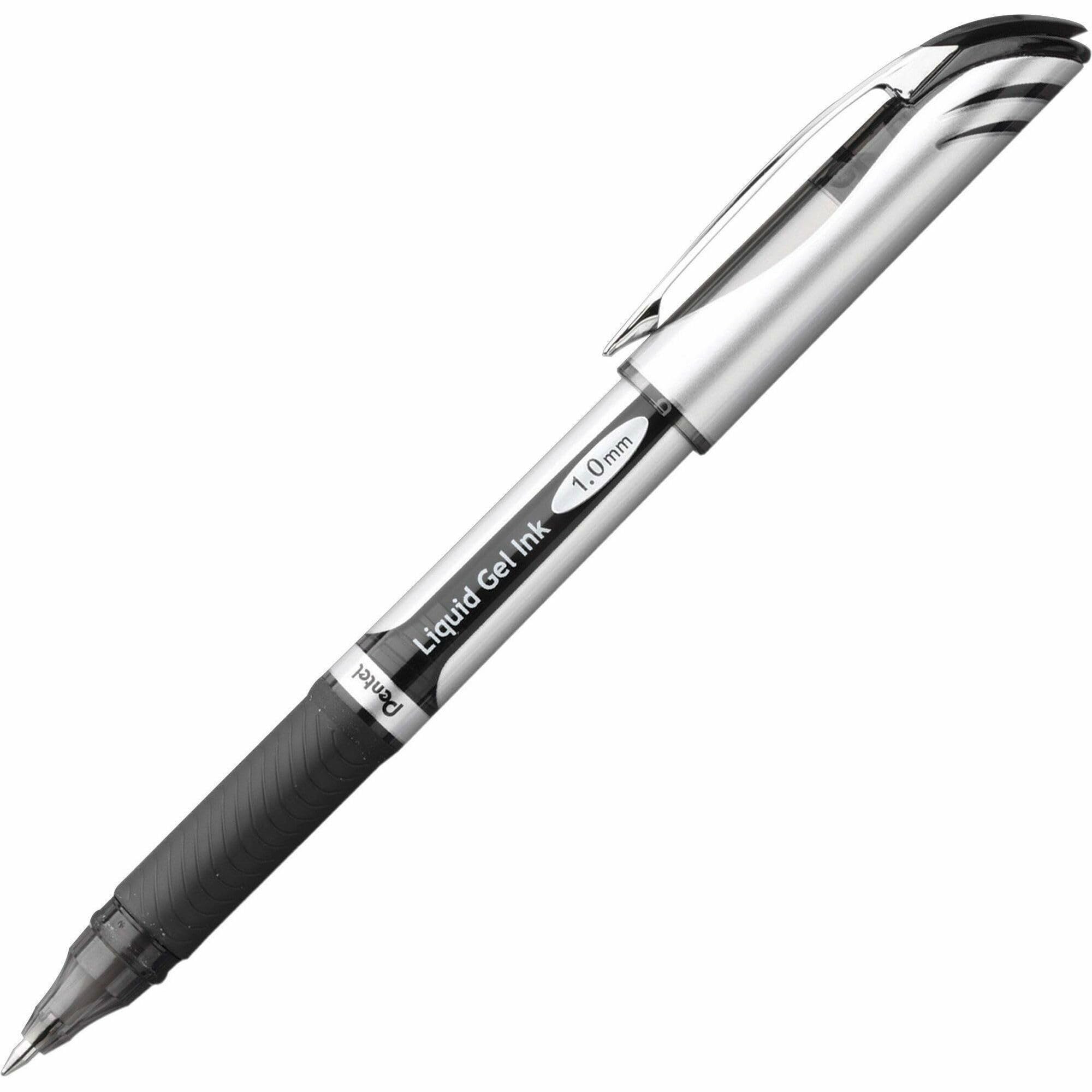 Pentel Energel Deluxe Liquid Gel Pen, Bold Point, 1.0 Mm, Silver Barrel, Black Ink