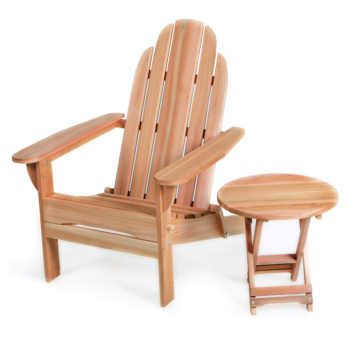 All Things Cedar FA20-Set Adirondack 2-Piece Cedar Folding Chair and Table Outdoor Set | Untreated Western Red Cedar | Handcrafted with Sanded Finish | Portable for Patio, Lawn, Beach, or Wilderness