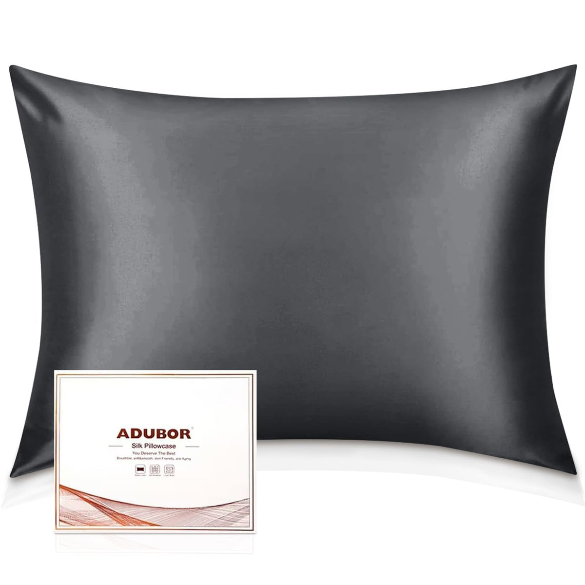 Adubor Mulberry Silk Pillowcase 2 Pack Pillow Cases For Hair And Skin With Hidden Zipper, Both Side 23 Momme Silk, 900 Thread Co
