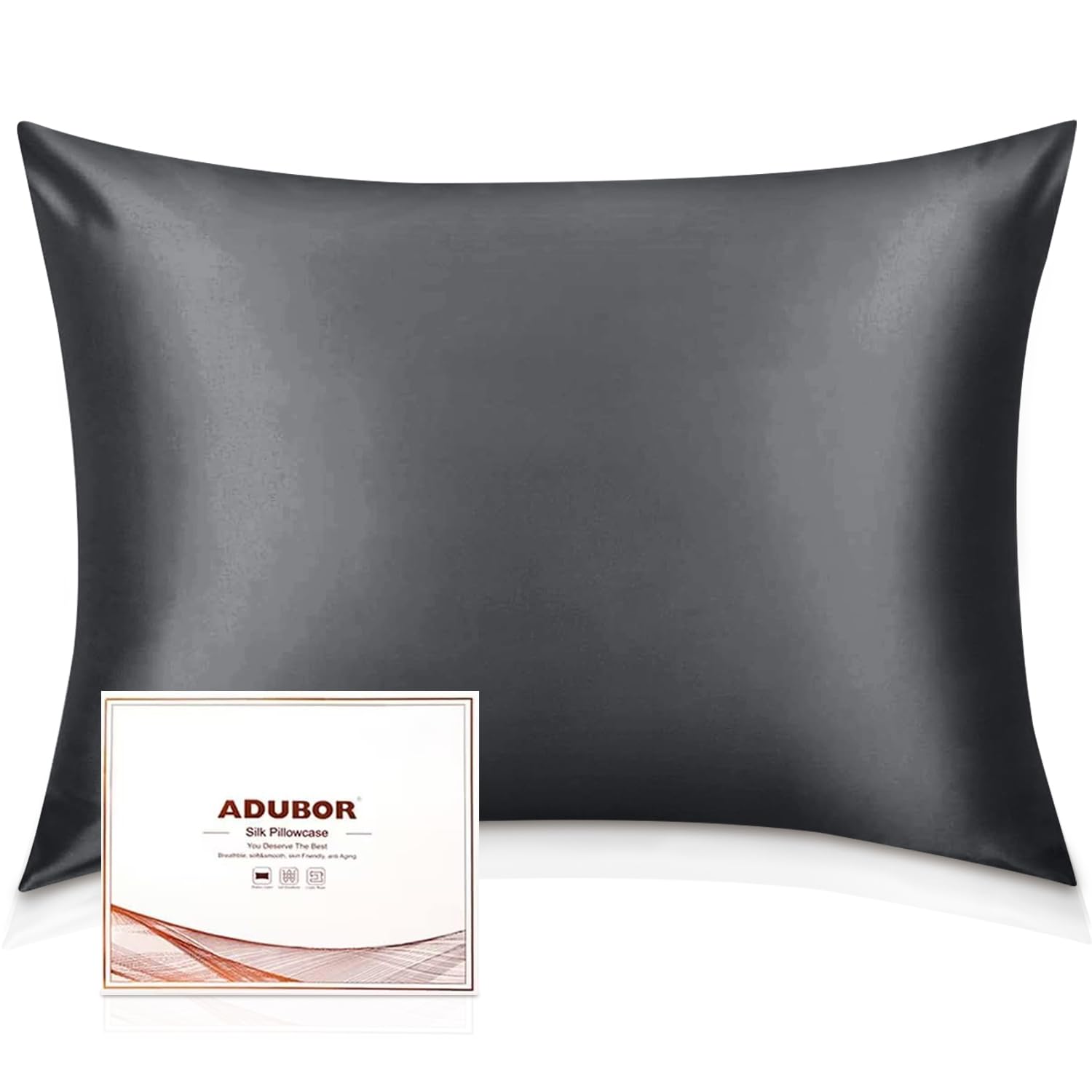 Adubor Mulberry Silk Pillowcase 2 Pack Pillow Cases For Hair And Skin With Hidden Zipper, Both Side 23 Momme Silk, 900 Thread Co