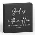 God is within Her Bible Verse Artwork Black Wood Box Sign Rustic Farmhouse Style Psalm 46 : 5 Christian Wood Block Plaque 5 X 5 