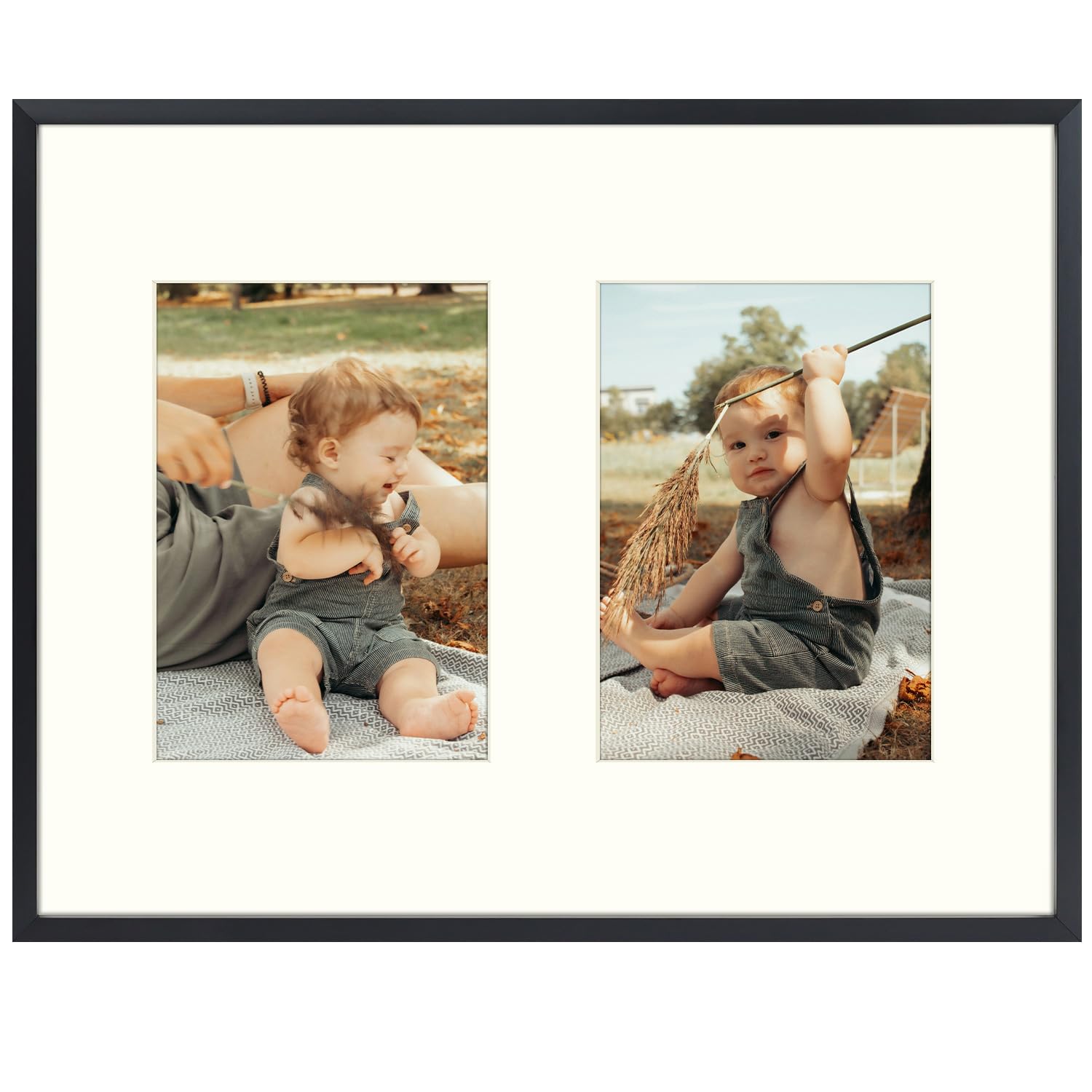 Golden State Art, 11x14 Black Aluminum Collage Frame, Displays Two 5x7 Pictures with Mat or One 11x14 Photo Without Mat, Rea