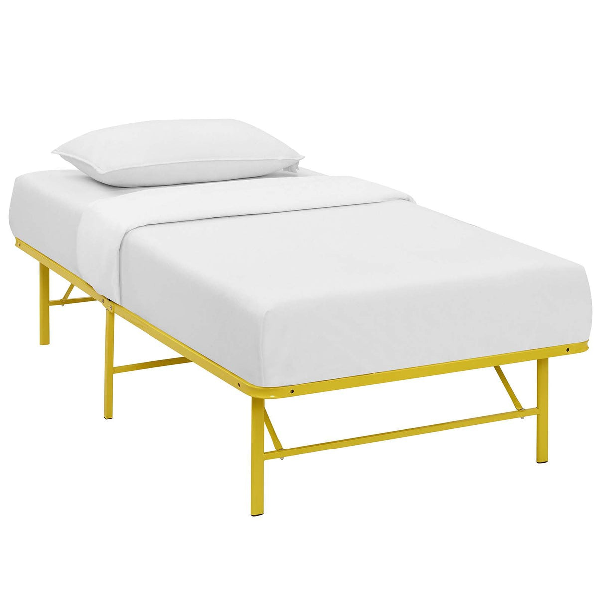 Modway Horizon Replaces Box Spring-Folding Metal Mattress Bed Frame, Twin, Yellow