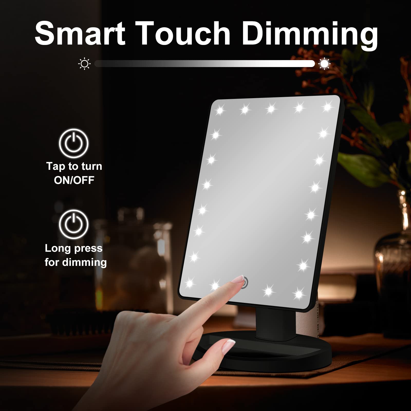 Cosmirror Lighted Makeup Vanity Mirror With 10X Magnifying Mirror, 21 Led Lighted Mirror With Touch Sensor Dimming, 180Adjustabl