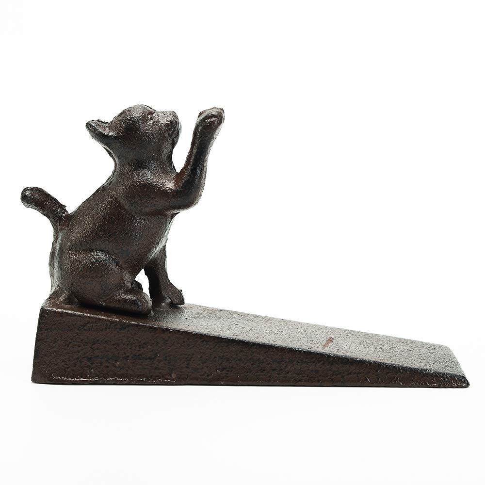 Sungmor Heavy Duty Cast Iron Cat Door Stops | Decorative Cute Animal Statue Metal Door Stopper Wedge With Non-Slip Mat | Solid &