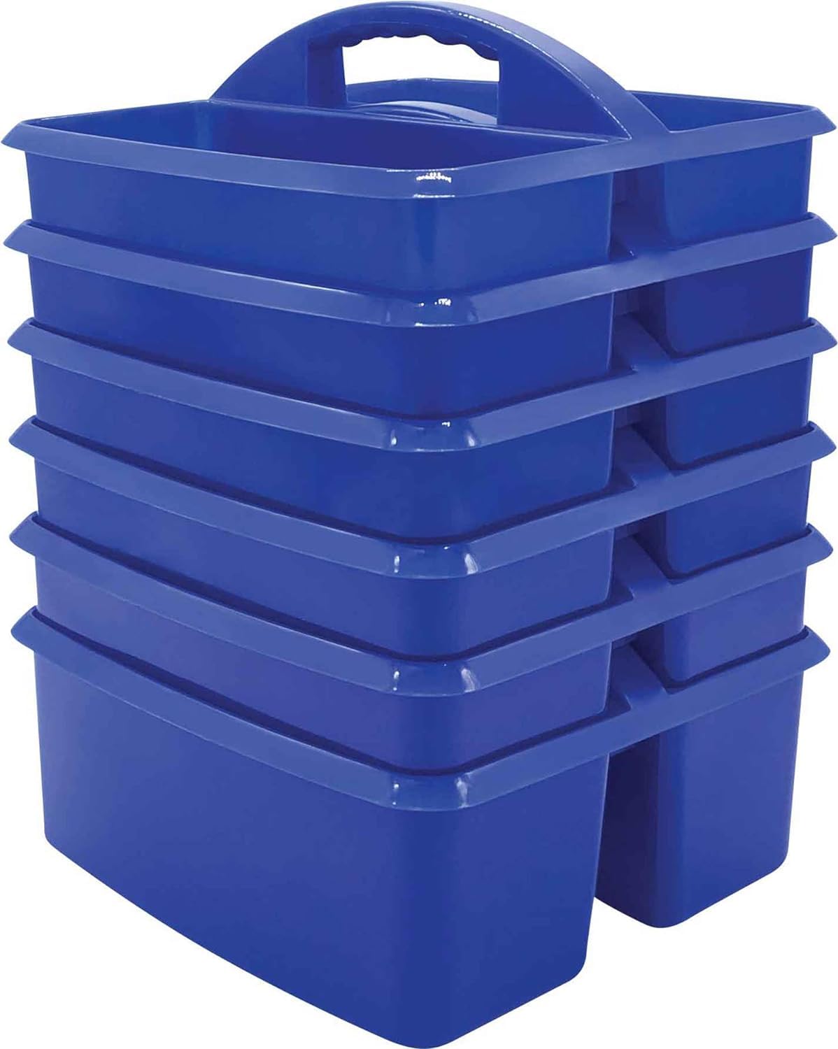 Teacher Created Resources Blue Portable Plastic Storage Caddy 6-Pack For Classrooms, Kids Room, And Office Organization, 3 Compa