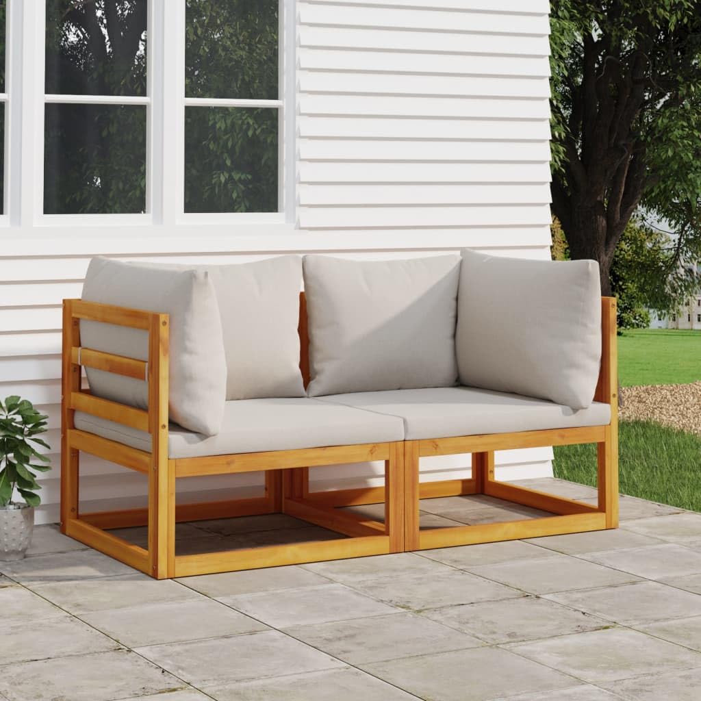 vidaXL Solid Acacia Wood Sectional Corner Sofas with Light Gray Cushions - Modular Outdoor Furniture Pieces for Patio Comfort and Relaxation