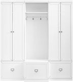 Crosley Furniture Harper 3-Piece Hall Tree And Storage Cabinet Set With Entryway Bench And Hooks For Hanging, White