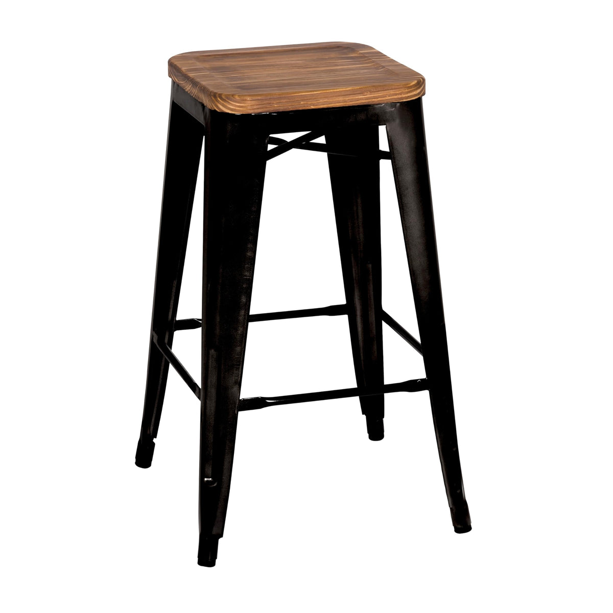 Metropolis Backless Counter Stool 26&quot; Wood Seat,Indoor/Outdoor Ready,Black,Set Of 4