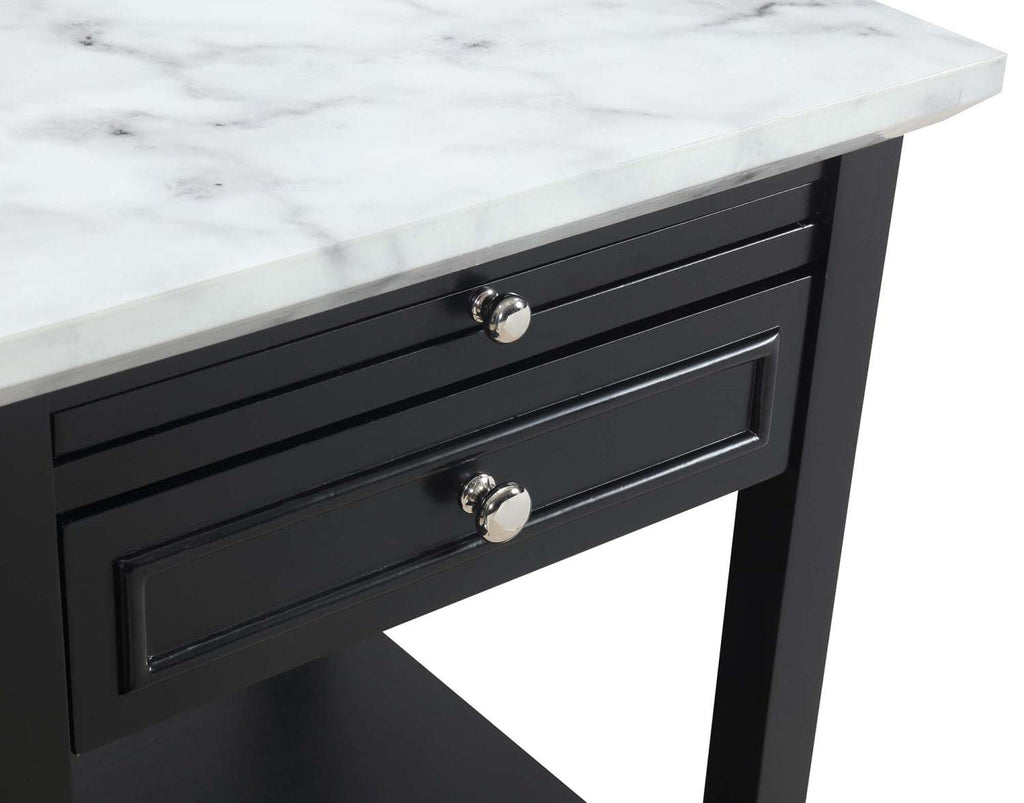 Convenience Concepts American Heritage Logan End Table With Drawer And Slide, White Faux Marble Top/Black