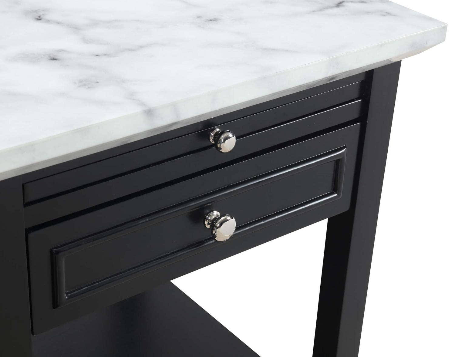 Convenience Concepts American Heritage Logan End Table With Drawer And Slide, White Faux Marble Top/Black