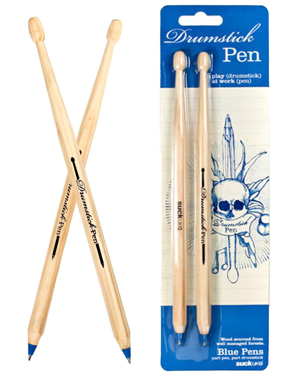 Suck Uk Drumstick Ballpoint Pens - Blue, Fun Office Supplies & Cool School Supplies, Music Themed Pens & Gifts For Drummers