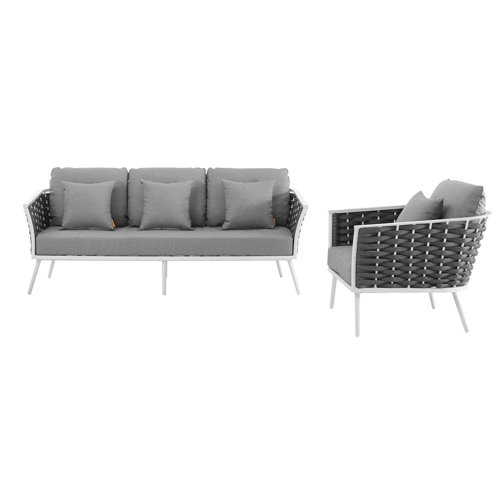 Modway Stance Outdoor Patio Aluminum, Sofa And Armchair, White Gray
