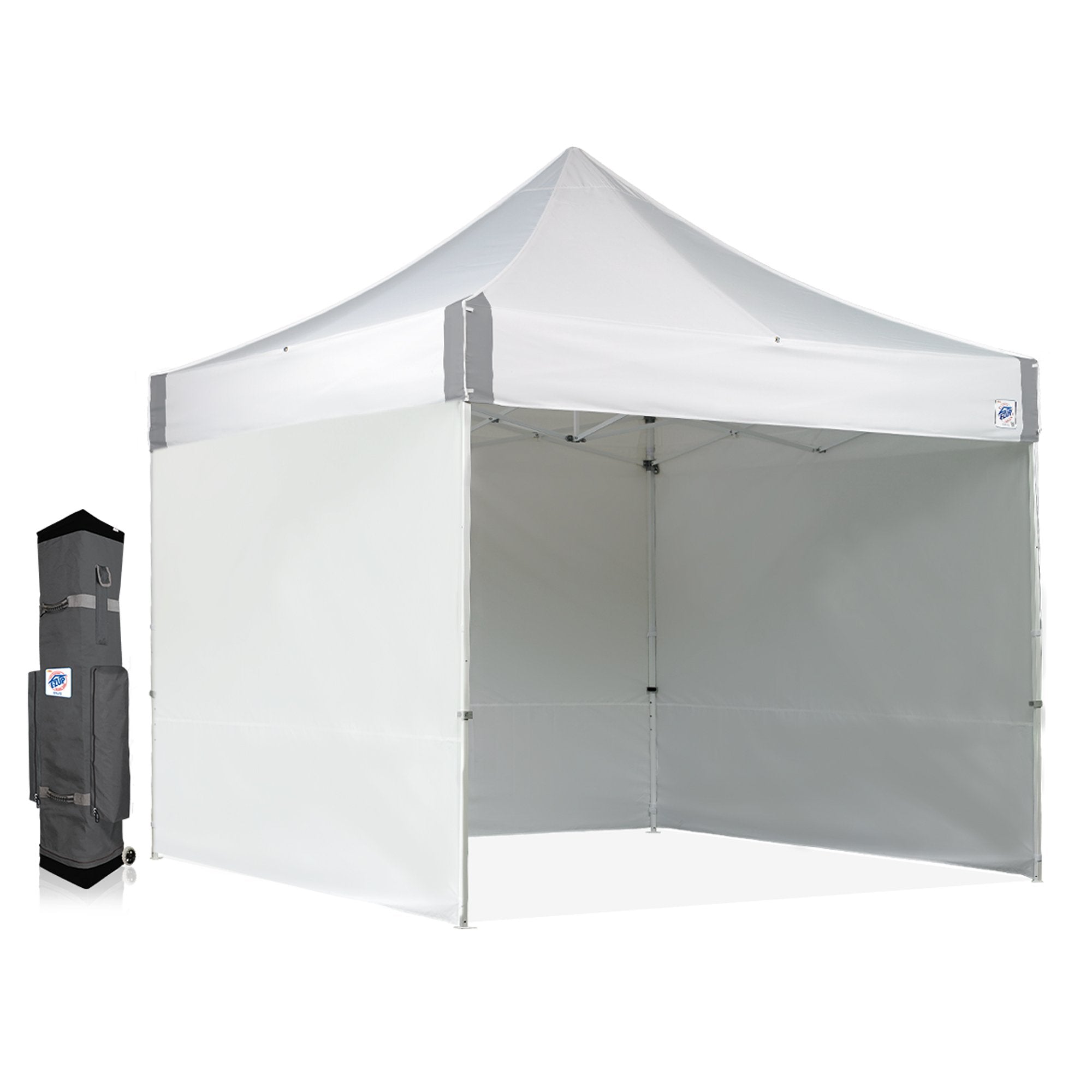 E-Z Up Es100S Instant Commercial Pop Up Canopy Tent, 10' X 10' With 3 Sidewalls, 1 Mid-Zip Sidewall And Wide-Trax Roller Bag, Wh