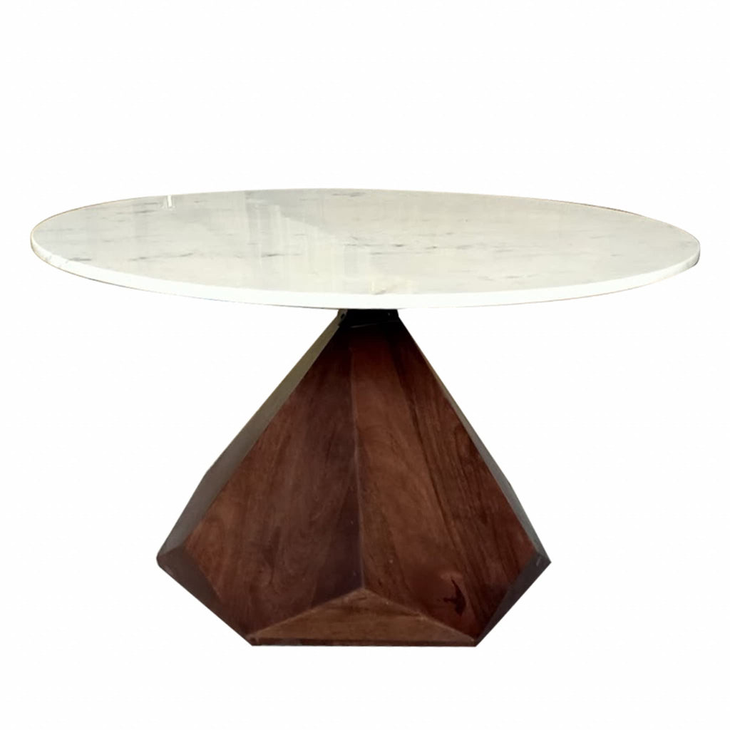 32'' Brown And White Solid Wood And Marble Geo Coffee Table
