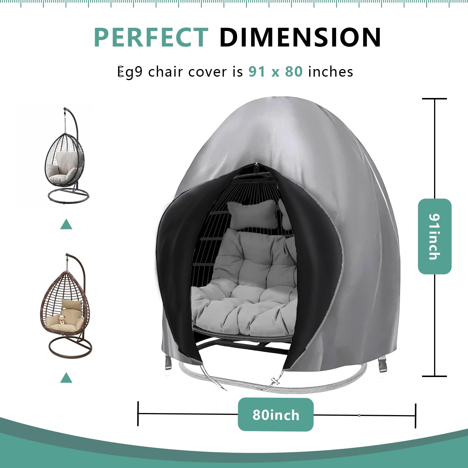 Boyspringg Patio Egg Chair Cover, 91X80 Inches, Extra Large Double Egg Chair Cover For Outdoor Furniture, Large Swing Hanging Egg Chair Covers Waterproof, Anti-Uv, Dust-Proof(Grey)