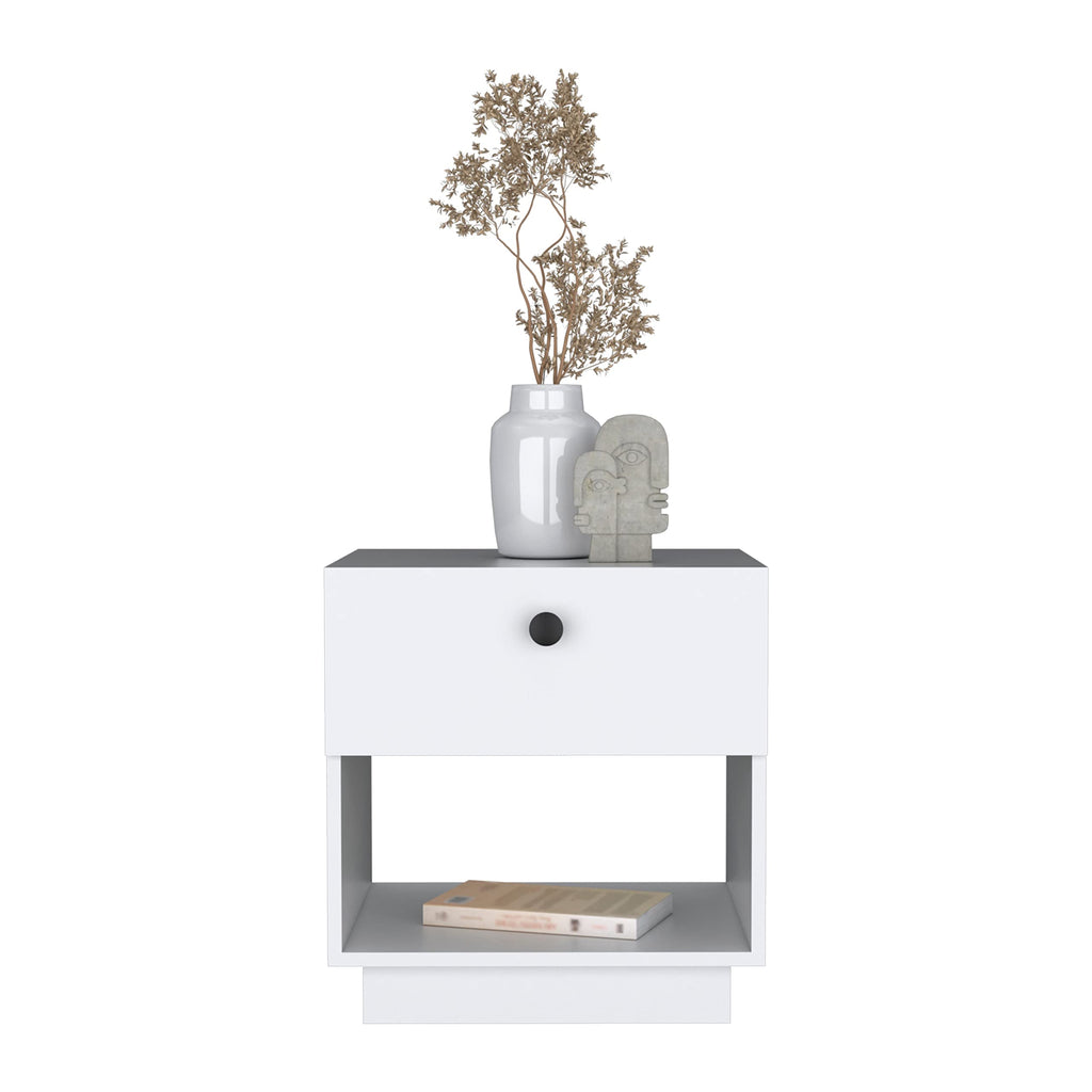 Single Drawer Nightstand 19&Quot; H With Open Storage Shelf, White