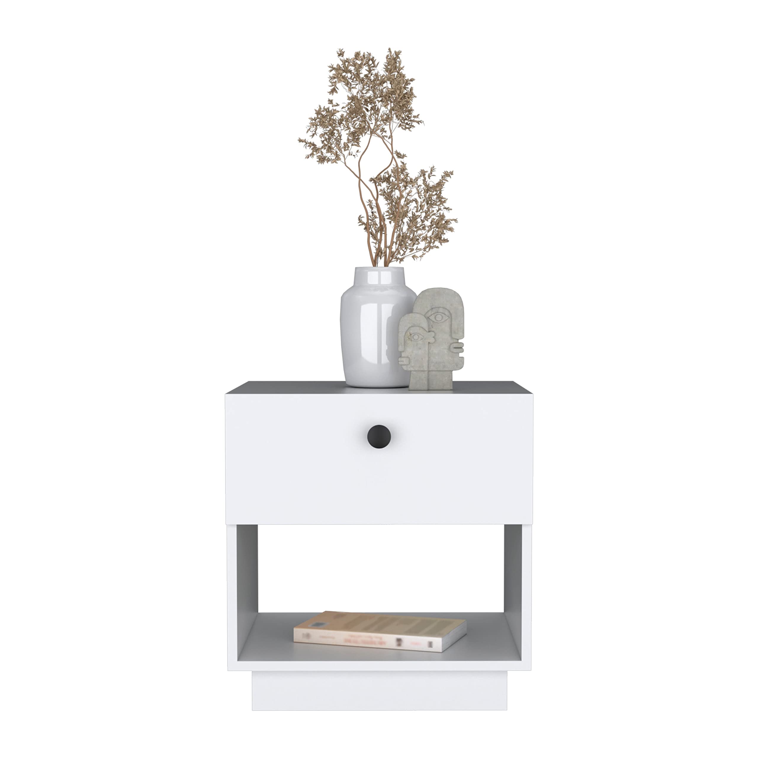 Single Drawer Nightstand 19&Quot; H With Open Storage Shelf, White