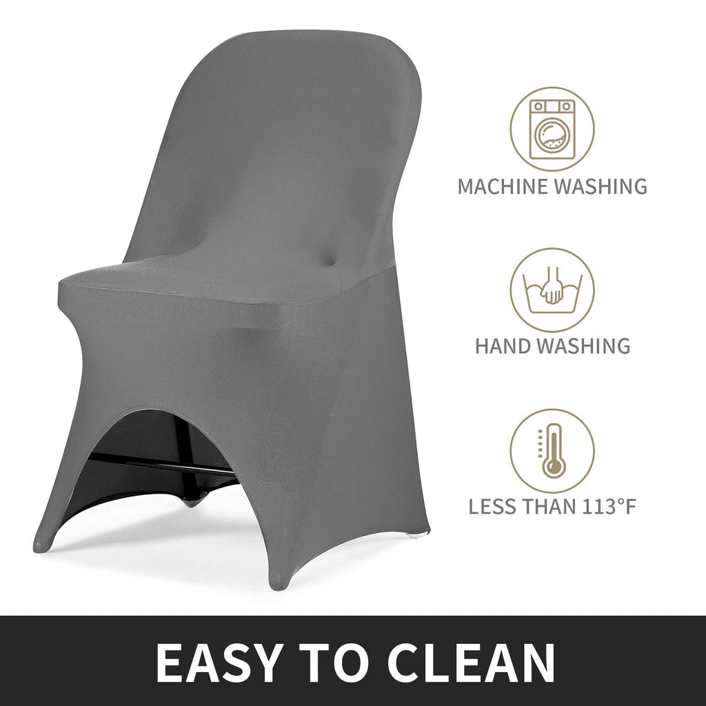 Peomeise Stretch Spandex Folding Chair Cover For Wedding Party Dining Banquet Event (Grey,12Pcs)
